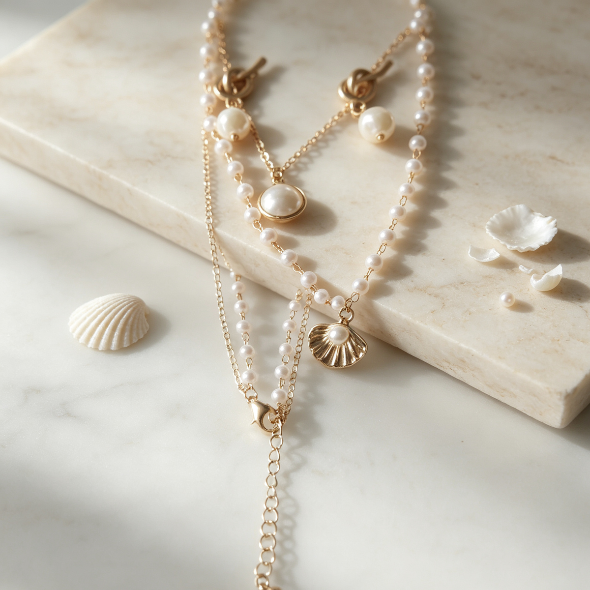 Layered Pearl Necklace & Drop Earring Set