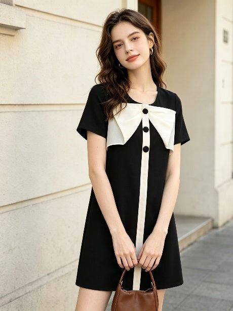 Black & White Bow Collar Shift Dress