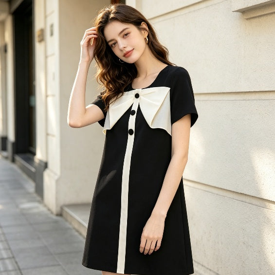 Black & White Bow Collar Shift Dress