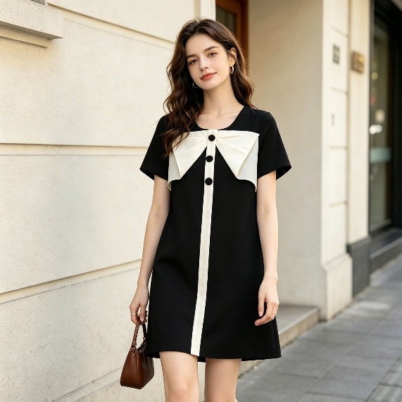 Black & White Bow Collar Shift Dress