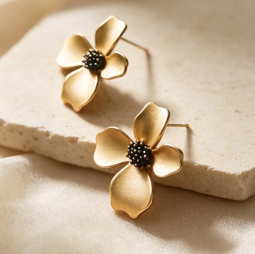Matte Gold Dogwood Flower Stud Earrings