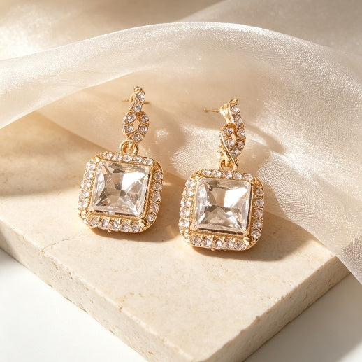 Square Crystal Halo Drop Earrings
