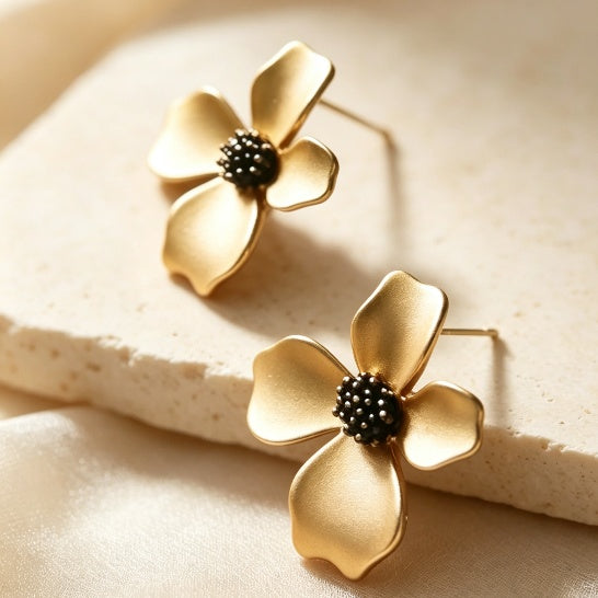 Matte Gold Dogwood Flower Stud Earrings