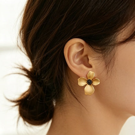 Matte Gold Dogwood Flower Stud Earrings