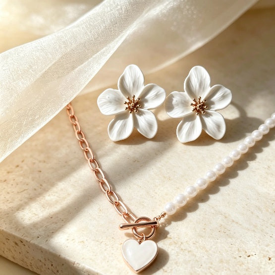 Pearl & Flower Heart Jewelry Set