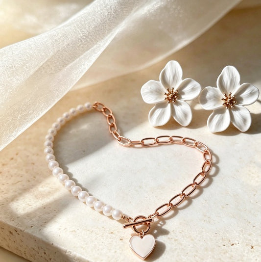 Pearl & Flower Heart Jewelry Set