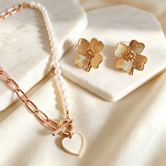 Pearl & Flower Heart Jewelry Set
