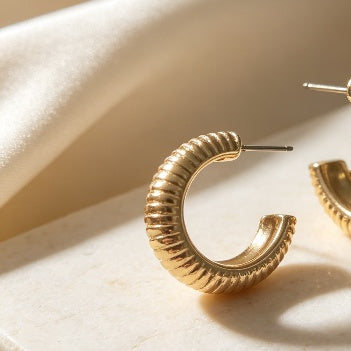 Ribbed Gold-tone Hoop Earrings
