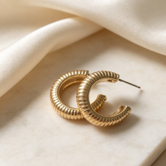 Ribbed Gold-tone Hoop Earrings