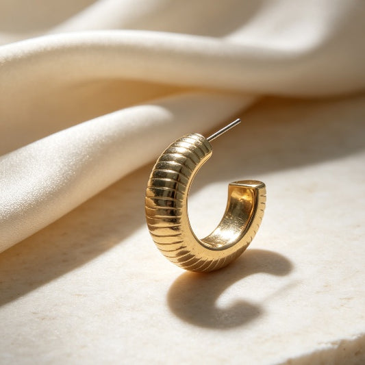 Ribbed Gold-tone Hoop Earrings