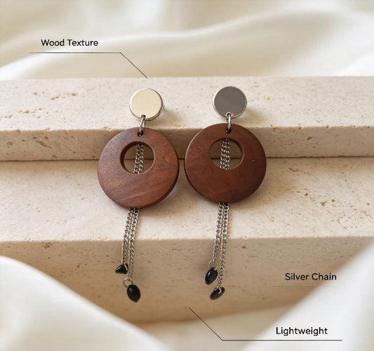 Wood-textured Statement Drop Earrings