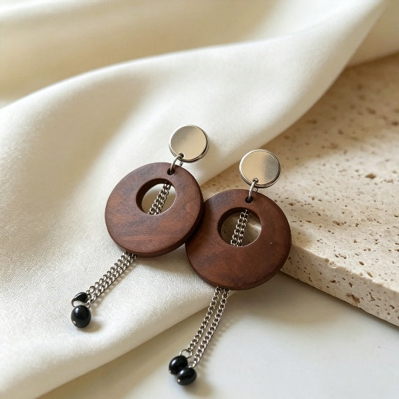 Wood-textured Statement Drop Earrings