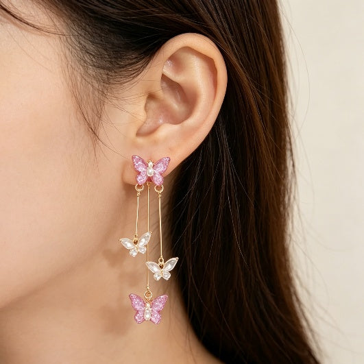 Butterfly Crystal Pearl Necklace & Earrings Set