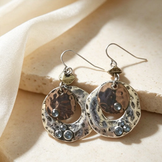 Mixed Metal Hammered Hoop Earrings