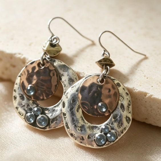 Mixed Metal Hammered Hoop Earrings