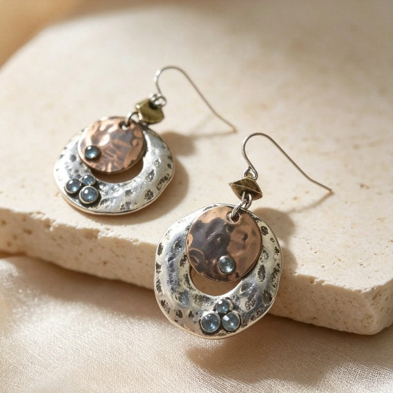 Mixed Metal Hammered Hoop Earrings