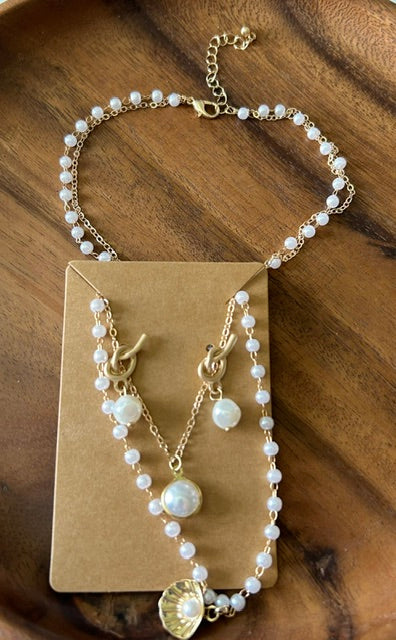 Layered Pearl Necklace & Drop Earring Set