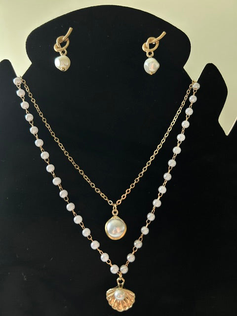 Layered Pearl Necklace & Drop Earring Set