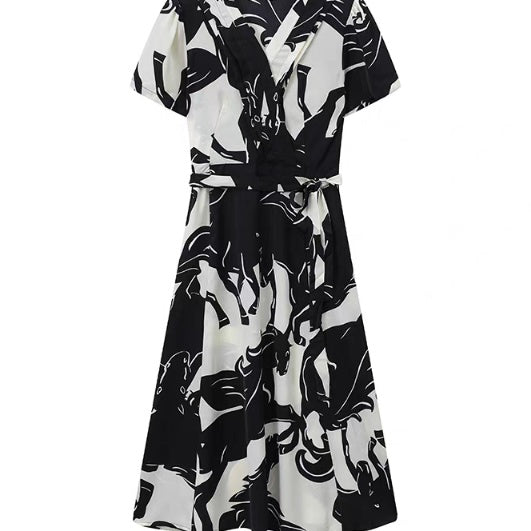 Midi V-Neck Fit-and-Flare Dress
